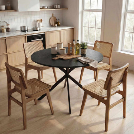 Round Dining Table for 4, Industrial Style, Black