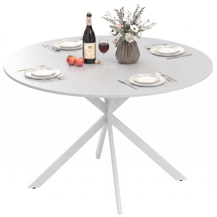 Round Dining Table for 4 People, Ø120 cm, White, X-Shaped Steel Legs