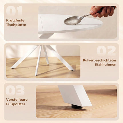 Round Dining Table for 4 People, Ø120 cm, White, X-Shaped Steel Legs