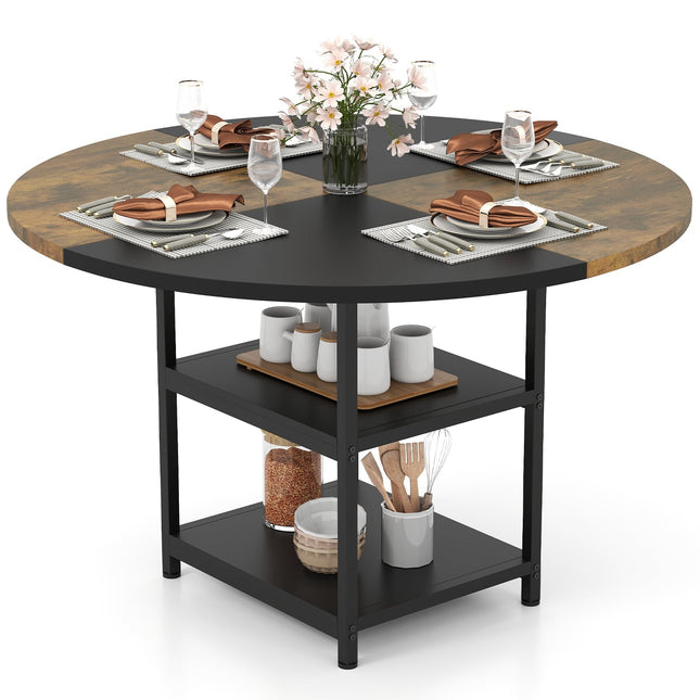 Round Dining Table with Storage, 120cm, Metal Frame