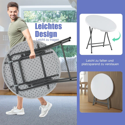Round Folding Table, 81cm, Weatherproof HDPE, Metal Legs