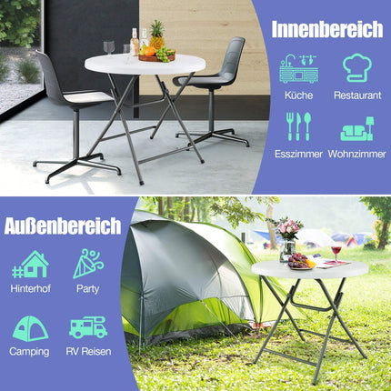 Round Folding Table, 81cm, Weatherproof HDPE, Metal Legs