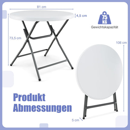 Round Folding Table, 81cm, Weatherproof HDPE, Metal Legs