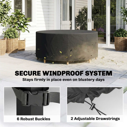 Runde Gartenmöbelabdeckung, wasserdicht, 420D Oxford, Schwarz