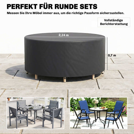 Runde Gartenmöbelabdeckung, wasserdicht, 420D Oxford, Schwarz