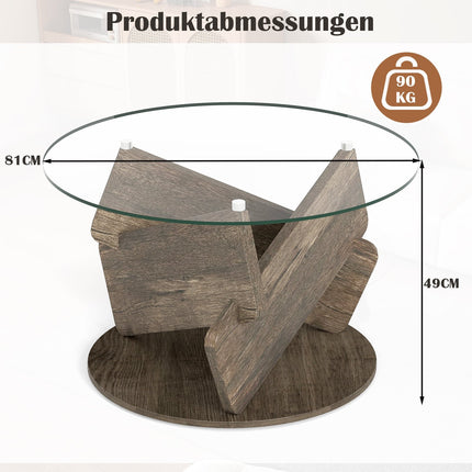 Kulatý skleněný konferenční stolek, 81 cm, deska z tvrzeného skla