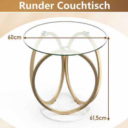 Round Glass Coffee Table with Gold Metal Frame