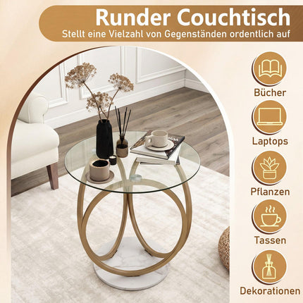 Round Glass Coffee Table with Gold Metal Frame