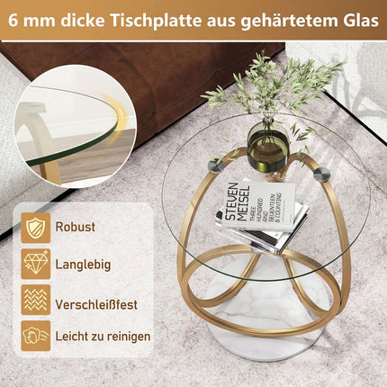Round Glass Coffee Table with Gold Metal Frame
