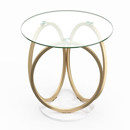 Round Glass Coffee Table with Gold Metal Frame