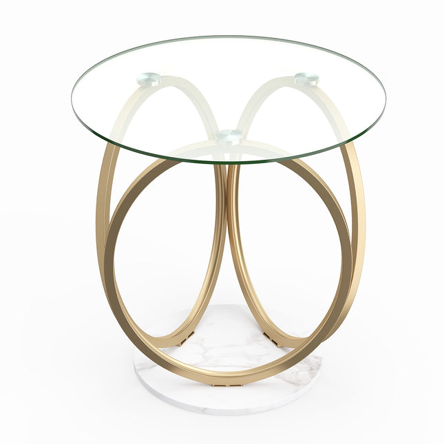 Runder Couchtisch aus Glas mit goldfarbenem Metallgestell