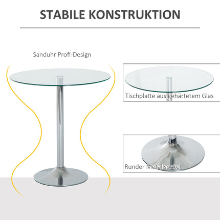 Runder Esstisch aus Glas, 70 cm, Metallgestell