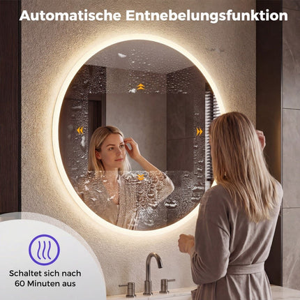 Runder LED-Badezimmerspiegel, 3 Lichtfarben, Antibeschlag, Ø60 cm
