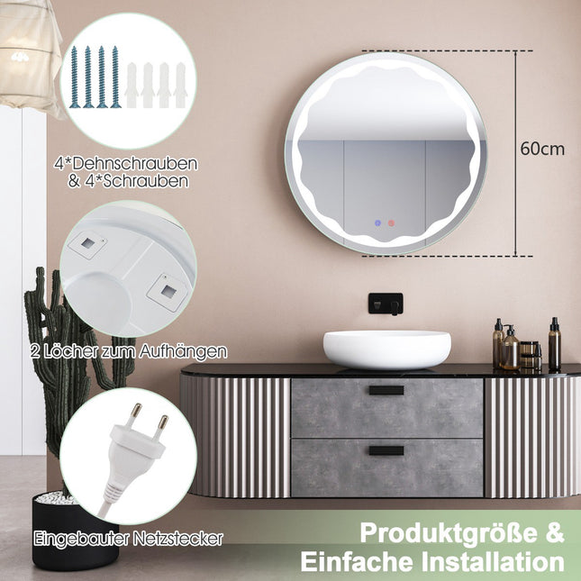 Runder LED Badspiegel 60 cm, Antibeschlag, Dimmbar