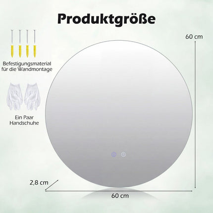 Runder LED-Badezimmerspiegel, einstellbare Helligkeit und Antibeschlag