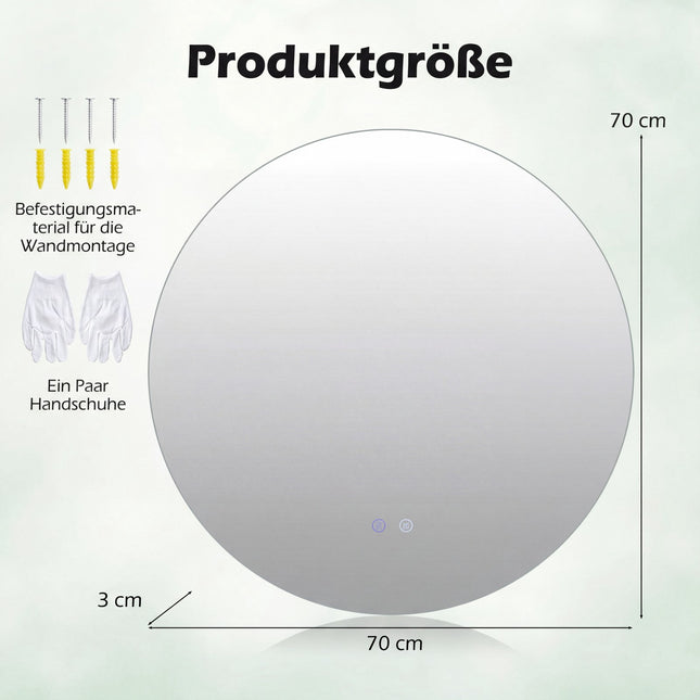 Runder LED-Badezimmerspiegel mit Antibeschlagfunktion, einstellbarem Licht