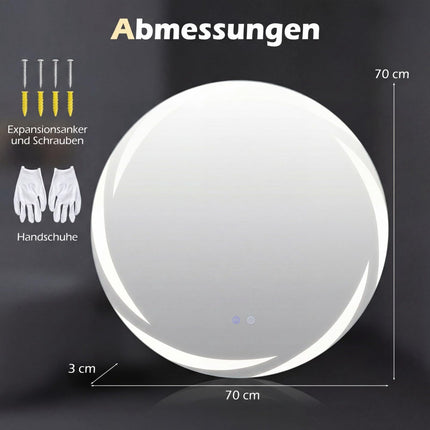 Round LED Bathroom Mirror with Dimmable Light & Defogger