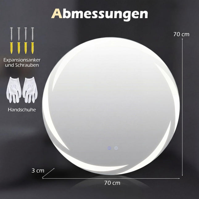Runder LED-Badezimmerspiegel mit dimmbarem Licht und Antibeschlagfunktion