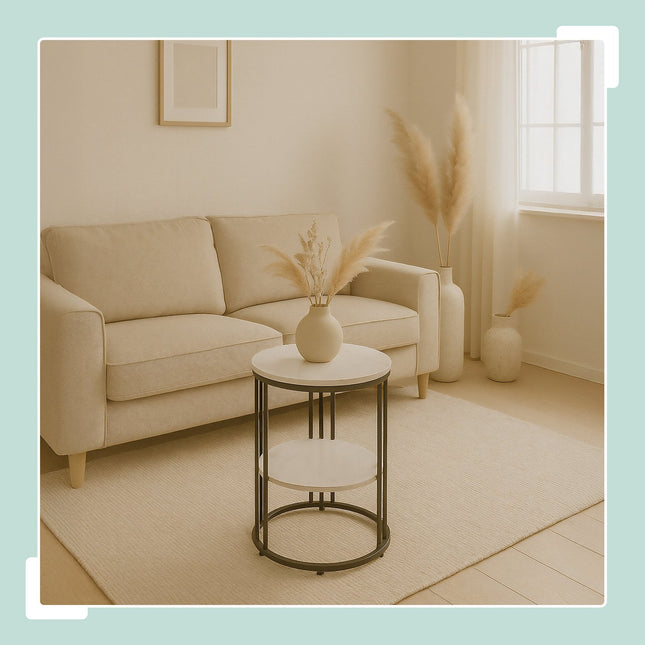 Round Marble Look Side Table with 2 Levels