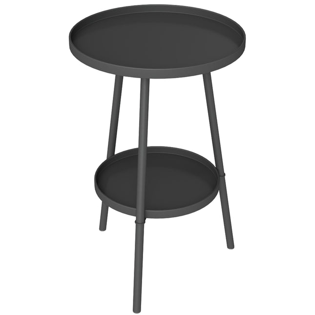 Runder Balkontisch aus Metall, zweistöckiges Design, Schwarz
