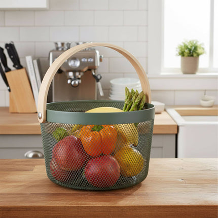Round Metal Wire Storage Basket with Handle