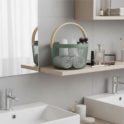 Round Metal Wire Storage Basket with Handle