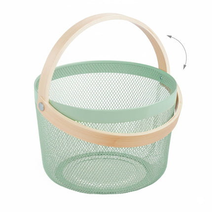 Round Metal Wire Storage Basket with Handle