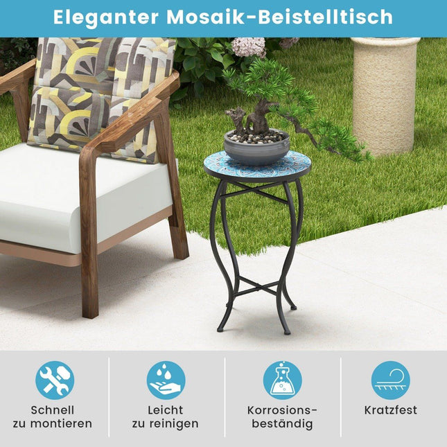 Mosaik-Beistelltisch, rund – 35x55 cm, Blau/Schwarz