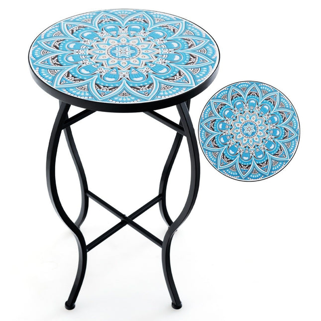 Mosaik-Beistelltisch, rund – 35x55 cm, Blau/Schwarz