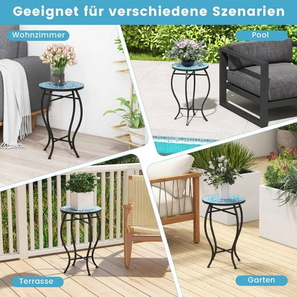 Mosaik-Beistelltisch, rund – 35x55 cm, Blau/Schwarz