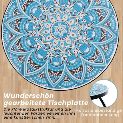 Mosaik-Beistelltisch, rund – 35x55 cm, Blau/Schwarz