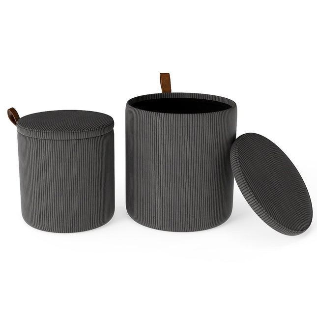 Runder Ottoman-Satz mit Stauraum, nestbar, Cord, Grau