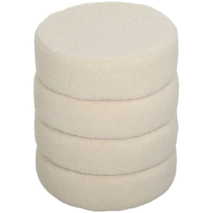 Round Ottoman, Teddy Fleece, 120kg Capacity, Beige