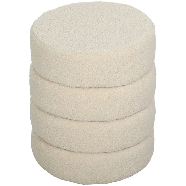 Runder Ottoman, Teddyfleece, 120 kg Tragkraft, Beige