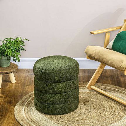 Runder Ottoman, Teddyfleece, 120 kg Tragkraft, Grün