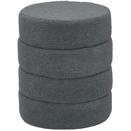 Kulatý taburet, plyš teddy, nosnost 120 kg, tmavě šedá