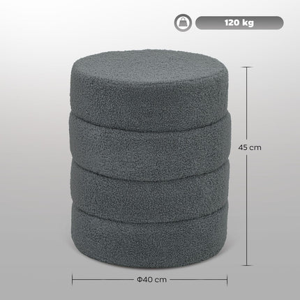 Kulatý taburet, plyš teddy, nosnost 120 kg, tmavě šedá