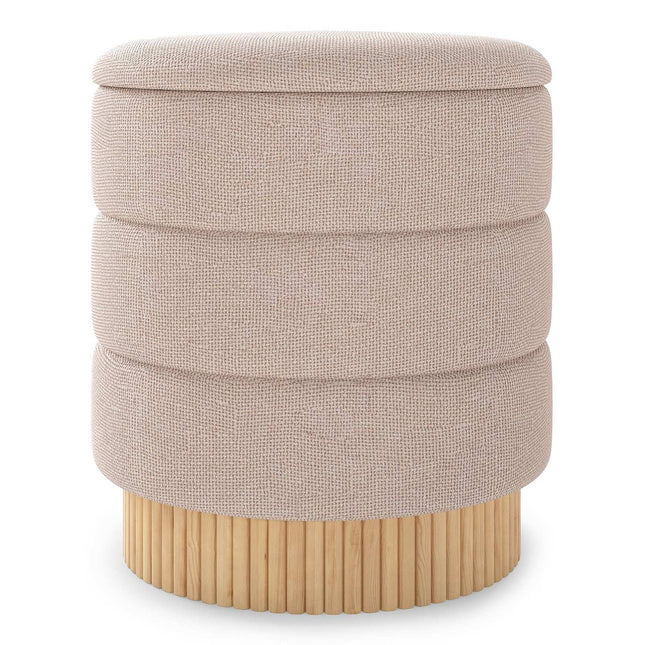 Runder Ottoman mit Stauraum, abnehmbarem Deckel, beiger Chenille