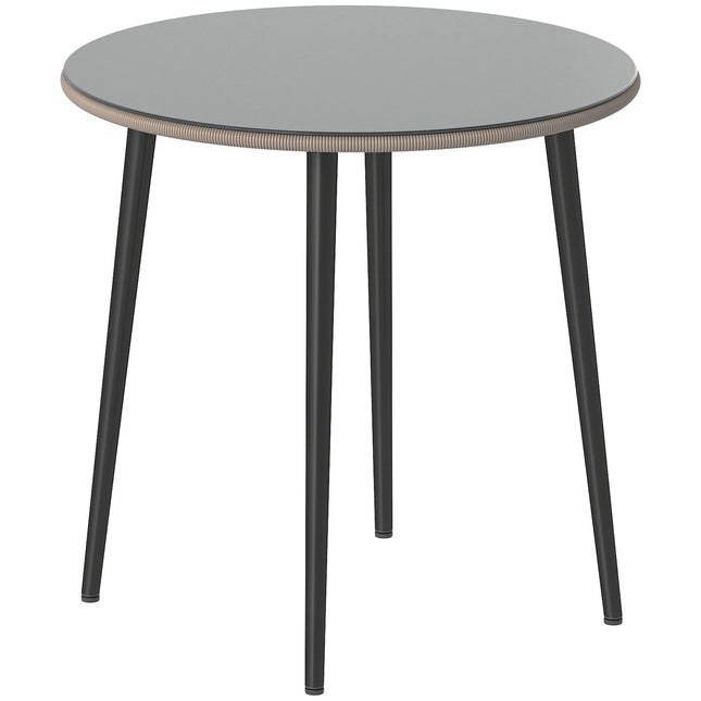 Kulatý venkovní jídelní stůl, 80 cm, sklo a ratan