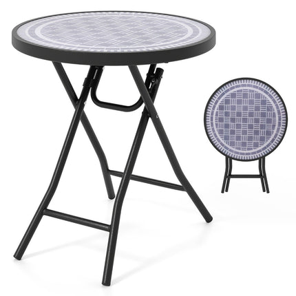 Table basse ronde de patio avec plateau en verre trempé et cadre en métal, table d'appoint pliante grise