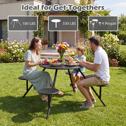 Round Picnic Table for 4 with Iron Seats & Umbrella Hole