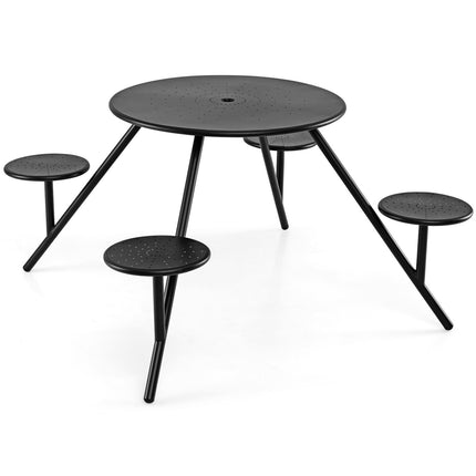 Round Picnic Table for 4 with Iron Seats & Umbrella Hole