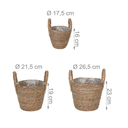Rundes Pflanztopf-Set, 3-teilig – Design aus Rohrgeflecht mit Folienauskleidung