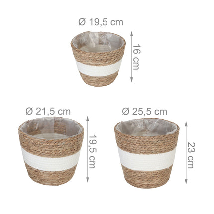 Runder Pflanztopf 3er-Set – Schilf-Design, inklusive Einsatz