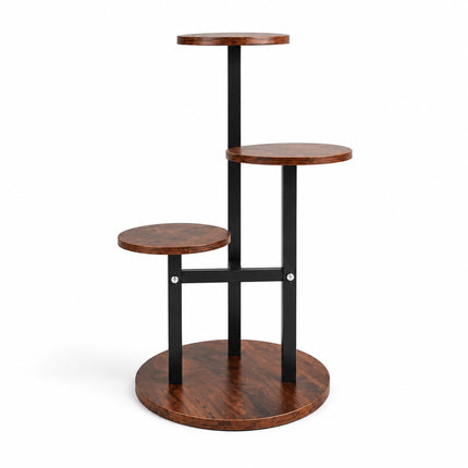 Round Plant Stand with 4 Tiers, Iron and MDF – 53 cm, Dark Brown, Black