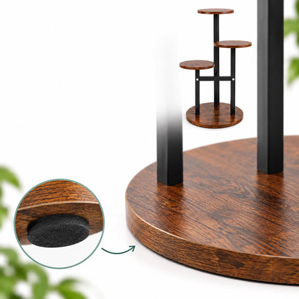 Round Plant Stand with 4 Tiers, Iron and MDF – 53 cm, Dark Brown, Black