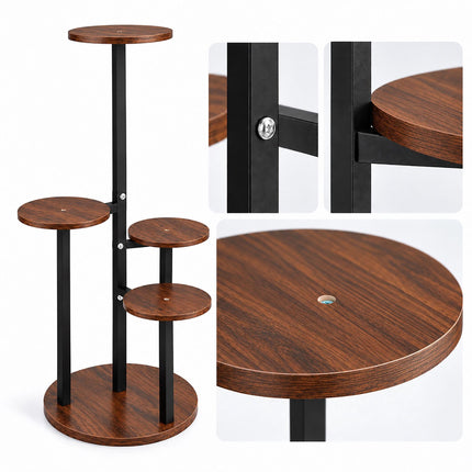 Round Plant Stand with 5 Tiers, Iron and MDF – 80 cm, Dark Brown, Black