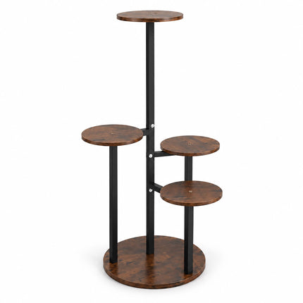 Round Plant Stand with 5 Tiers, Iron and MDF – 80 cm, Dark Brown, Black