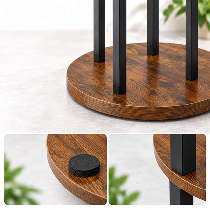Round Plant Stand with 6 Tiers, Iron and MDF – 116 cm, Dark Brown, Black