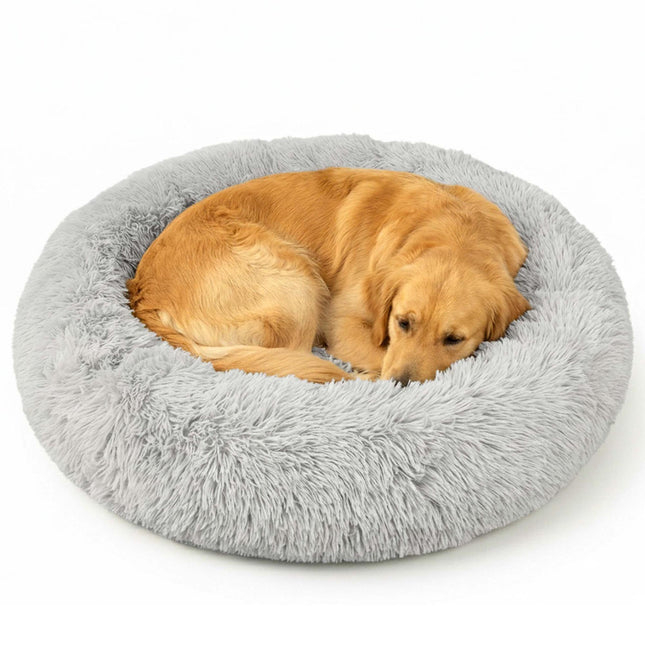 Rundes Plüsch-Hundebett, 100 cm, Hellgrau